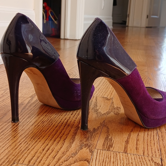 Suade Karen Millen Purple Peep Toe Heels - Picture 2 of 8